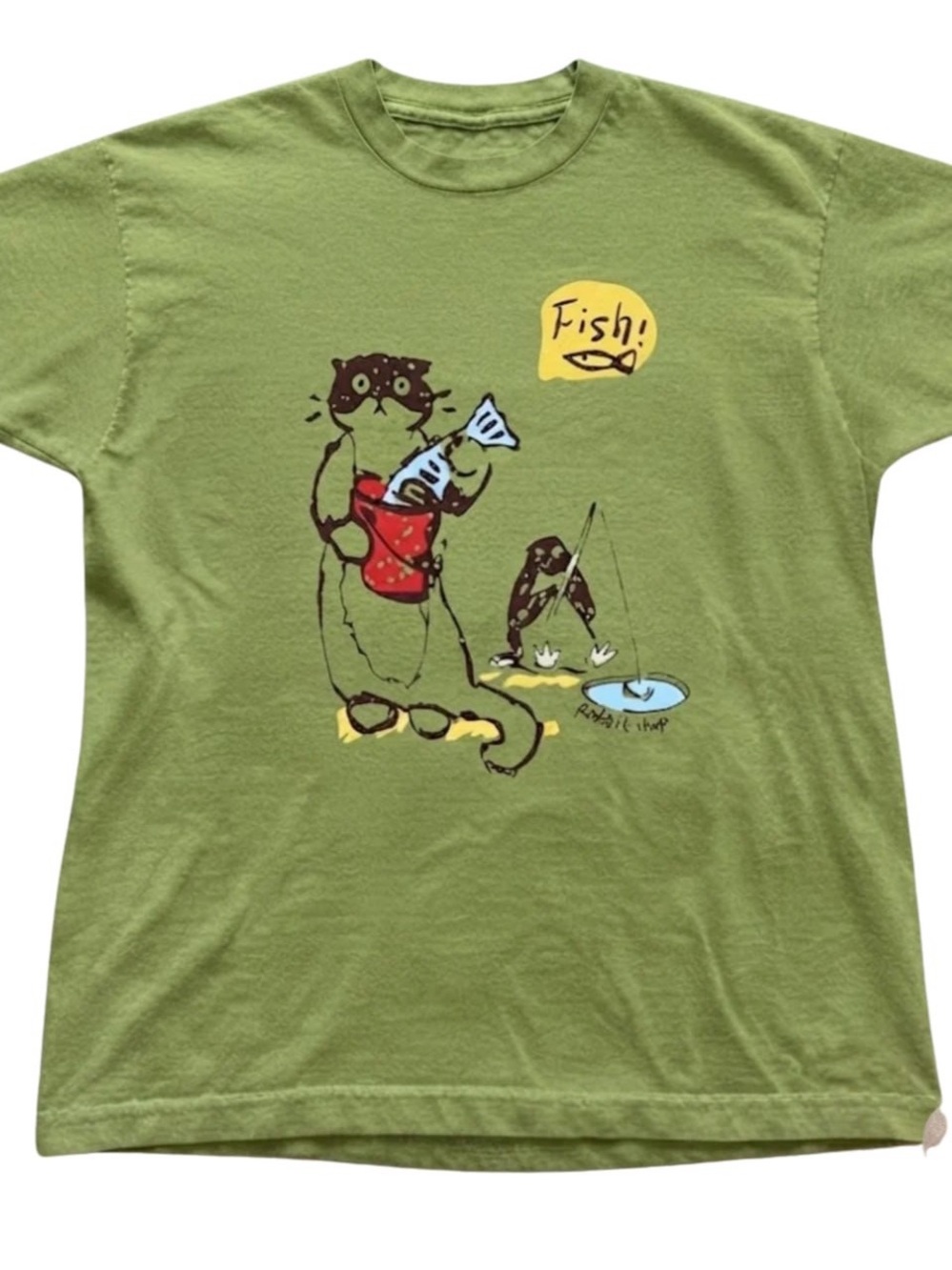 Gildan kiwi Green Cat Fishing Graphic Tee